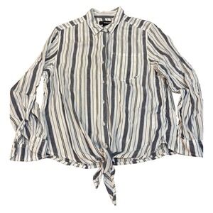 Jordache long sleeve blouse stripes tie fronts rayon womens sz large nautical